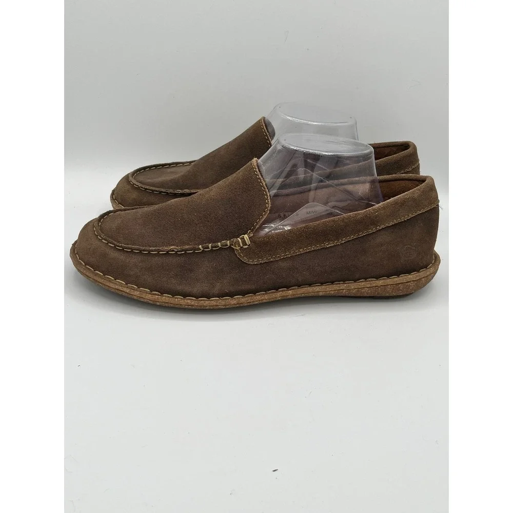 Born Men Brown Suede Loafers Moc Toe Slip On Shoes Size 8.5